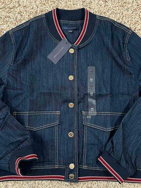 Tommy Hilfiger Women's Denim Snap-Front Bomber Jacket Blue, Size Medium (New)